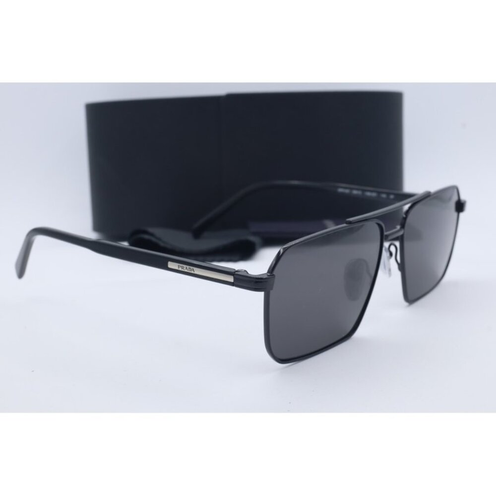 Prada SPR A57 1AB-5Z1 Aviator Black Sunglasses Gray Lenses 58mm - Picture 3 of 6